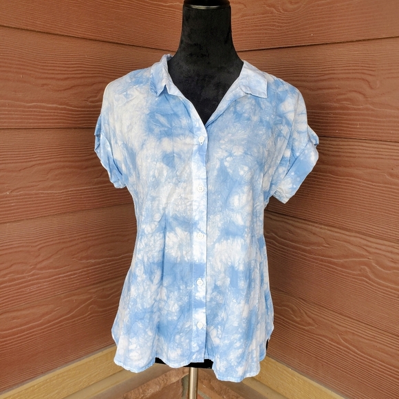 Thread + Supply Blue Tie-Dye Women's Size Small Tencel Button Down Shirt NWOT - Picture 1 of 16